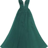 Women's Spaghetti Strap Tulle Long Applique Lace Dress With Long Dress