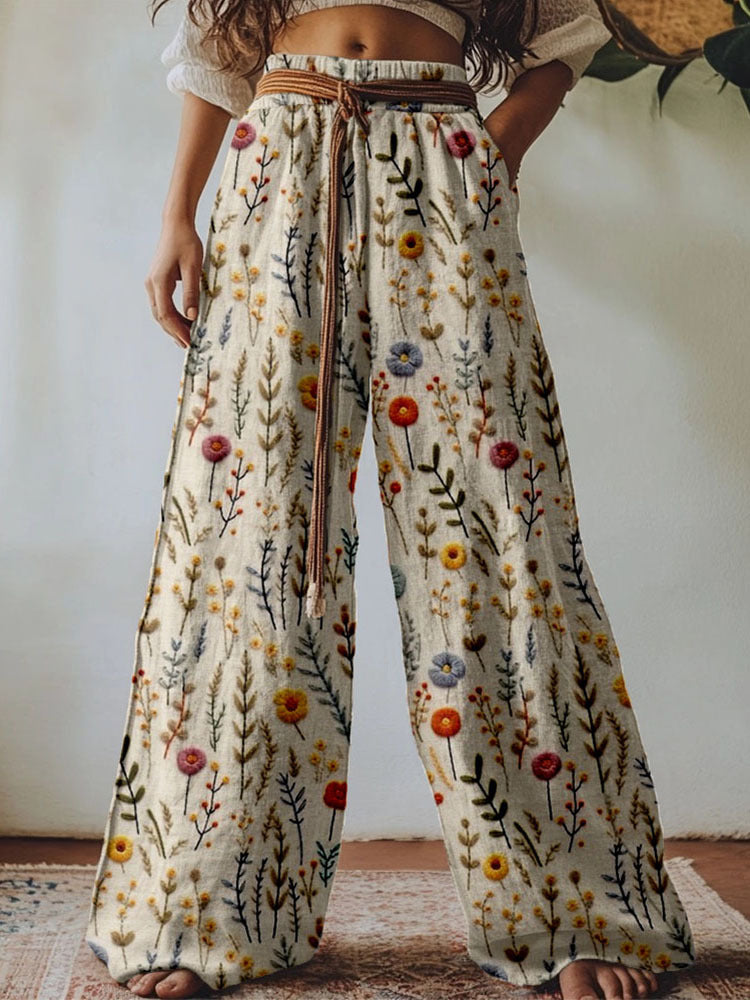 Womens Retro Casual Versatile Wide-leg Pants