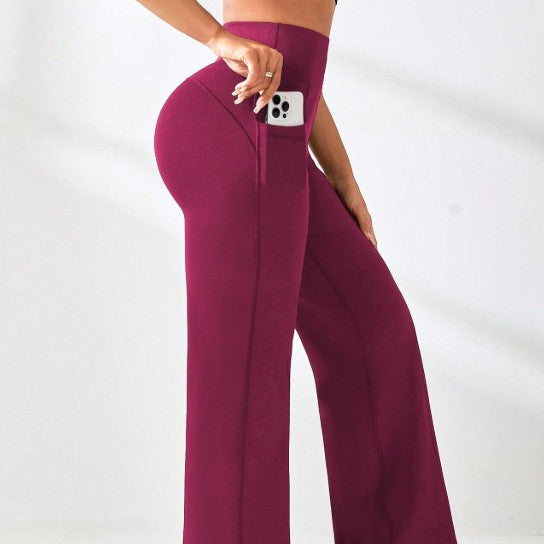 Moisture-wicking Pocketed Straight-leg Yoga Pants For Women