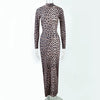 Fashion Leopard Print Stand Collar Long Sleeve Long Dress