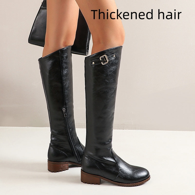 Stivali da cavaliere con tacco grosso, stile retrò casual da donna