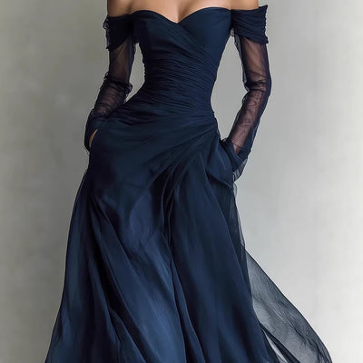European And American-style Elegant Mesh-embellished Strapless Maxi Dress