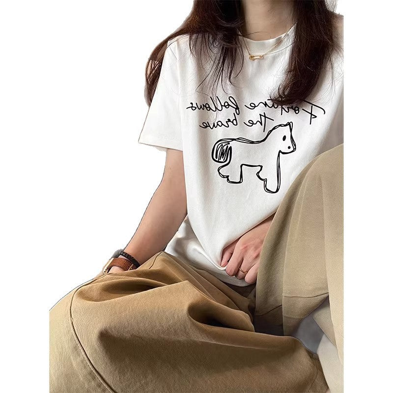 SpringSummer Cartoon Print Short-Sleeve T-Shirt Womens Loose Casual Fashionable