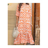 Loose V-neck Printed Tassel Mid-sleeve Long Dress