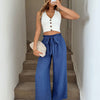 Pantaloni Larghi Casual da Resort con Fascia in Vita a Fiocco