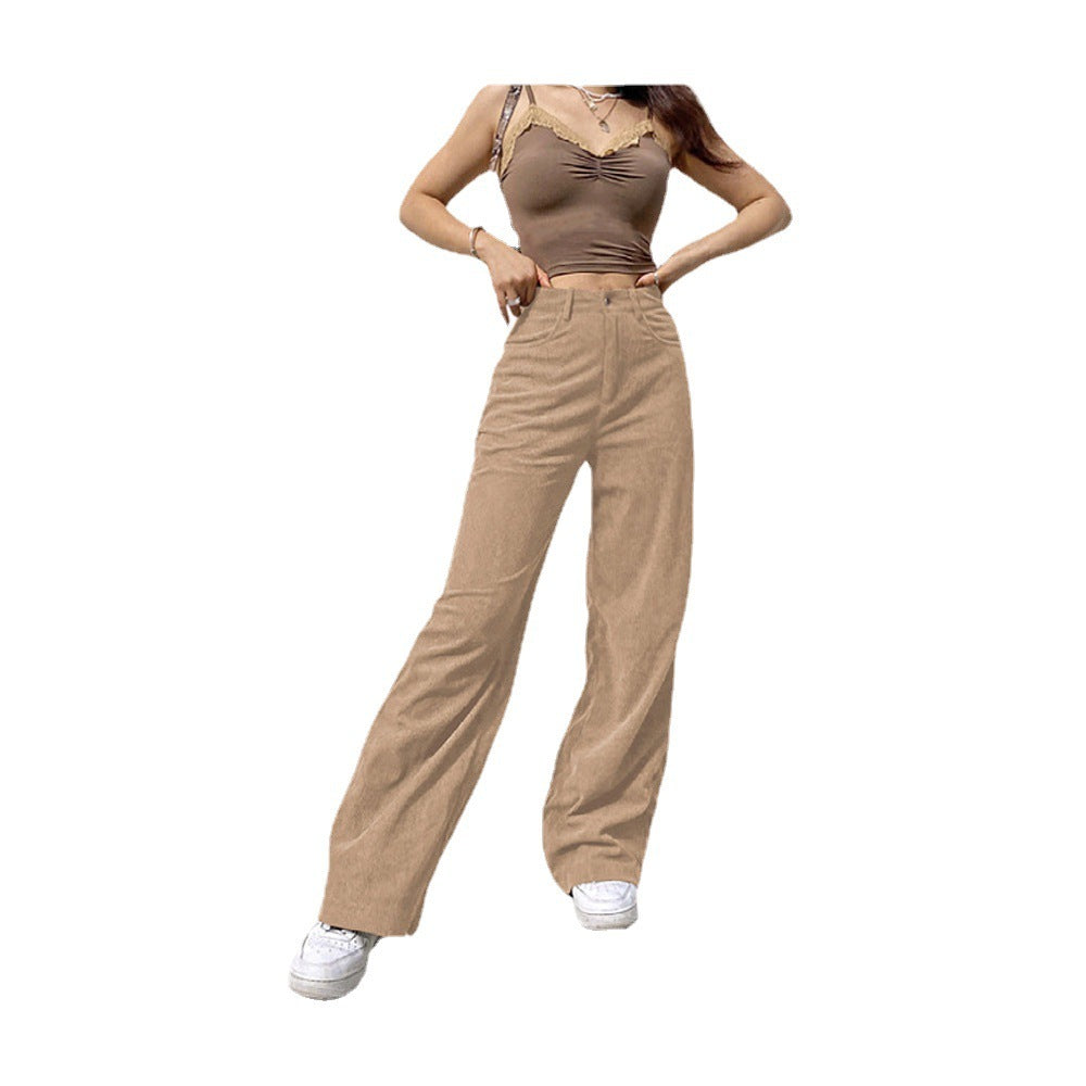 Corduroy High Waist Casual Long Slim Straight Wide Leg Pants