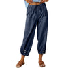Loose High Waist Button Cotton And Linen Trousers Cropped Pants Wide Leg Women's Pants