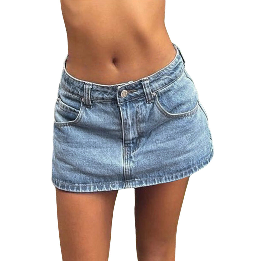 Womens Summer Skirt Slim-Fit Skort In Denim Color