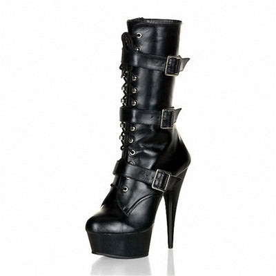 Women's 15CM Ultra-high Heel Low-cut Hollow-out Platform Belt Buckle Boots