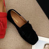 Square Head Soft Sole Shoes Women's All-matching Tassel Shallow Mouth Non-slip One Pedal Loafer