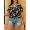 Camicetta in chiffon a maniche a balze con scollo a V e allacciatura taglie forti