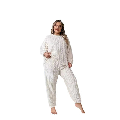 Women's Plush Crew Neck Casual Long Sleeve Two-piece Pants