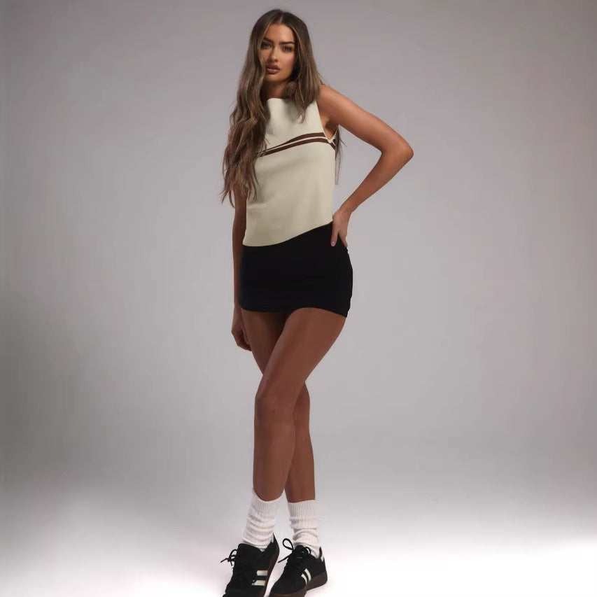 Canotta in maglia a righe stile Chanel, top estivo da donna, capospalla snellente, maglietta intima senza maniche