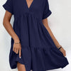 Sweet V-neck Solid Color Wide Hem Leisure Skirt Dress