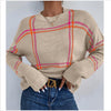 Women's Casual Plaid Color-block Crew Neck Sweater