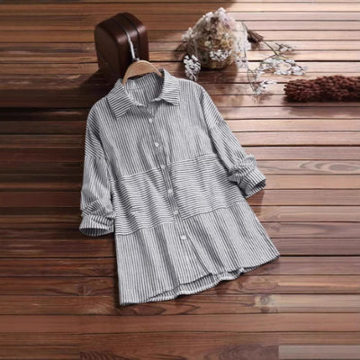 Camicia casual corta con vita aderente e design a intarsi
