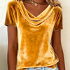 Nuova T-shirt in velluto sexy a maniche corte, girocollo, tinta unita