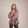 Loose-fitting V-neck Pocket Contrast Color Knitted Cardigan Sweater Coat