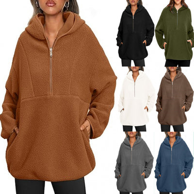 Women's Plush Cashmere Hooded Sweatshirt With Zipper