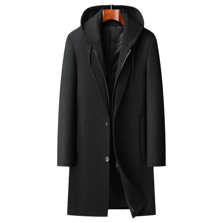 Men's Detachable Hooded Urban Mid-length Woolen Coat