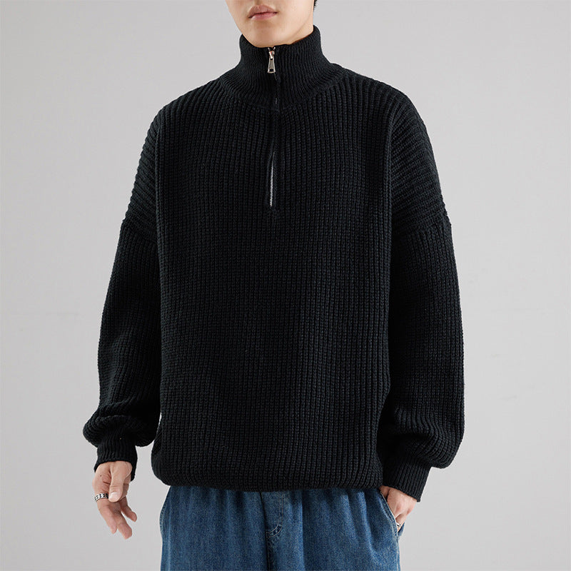 Maglione termico ispessente con mezza cerniera e collo alto da uomo