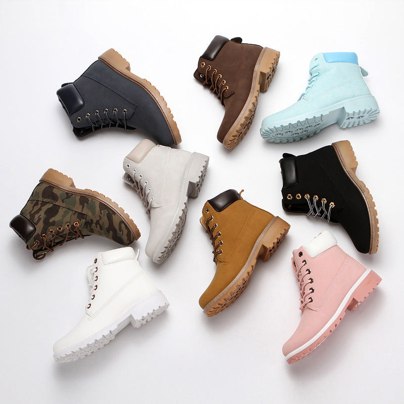 Pink With Velvet Lining Warm Flat Bottom High-top Men's Shoes Couple Martin Boots