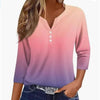 Women's T-shirt V-neck Half-open Tube Three-button Printed 34 Sleeves Top