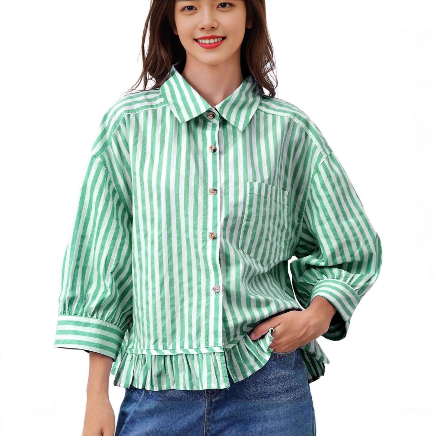 Maglia casual dal taglio morbido con abbottonatura frontale e maniche a tre quarti