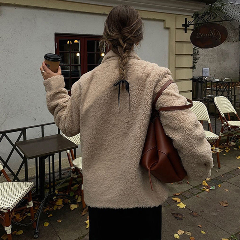 New Fashion Zipper Cardigan Lapel Plush Casual Sweatshirt Coat