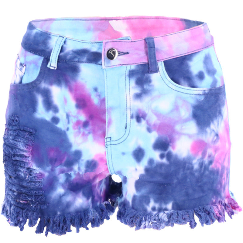 Shorts di Jeans Donna Strappati Tinti a Vita Alta ed Alta Elasticità