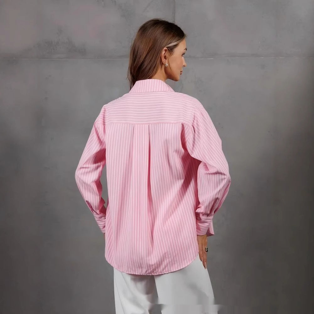 Camicia a righe taglie forti da donna, vestibilità morbida