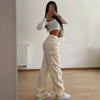 Multi-pocket Loose Slimming Mid-waist Trousers