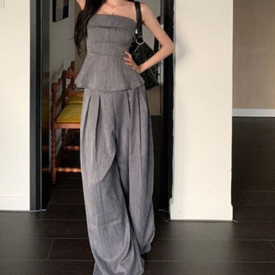 Sleeveless Tube Top And Wide-leg Pants Two-piece Set