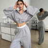 Women's Casual Solid Color Long Sleeve Zipper Sweatshirt Sweatpants Two-piece Set