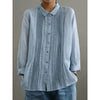Womens Cotton-Linen Long-Sleeve Loose Shirt With Lace Trim