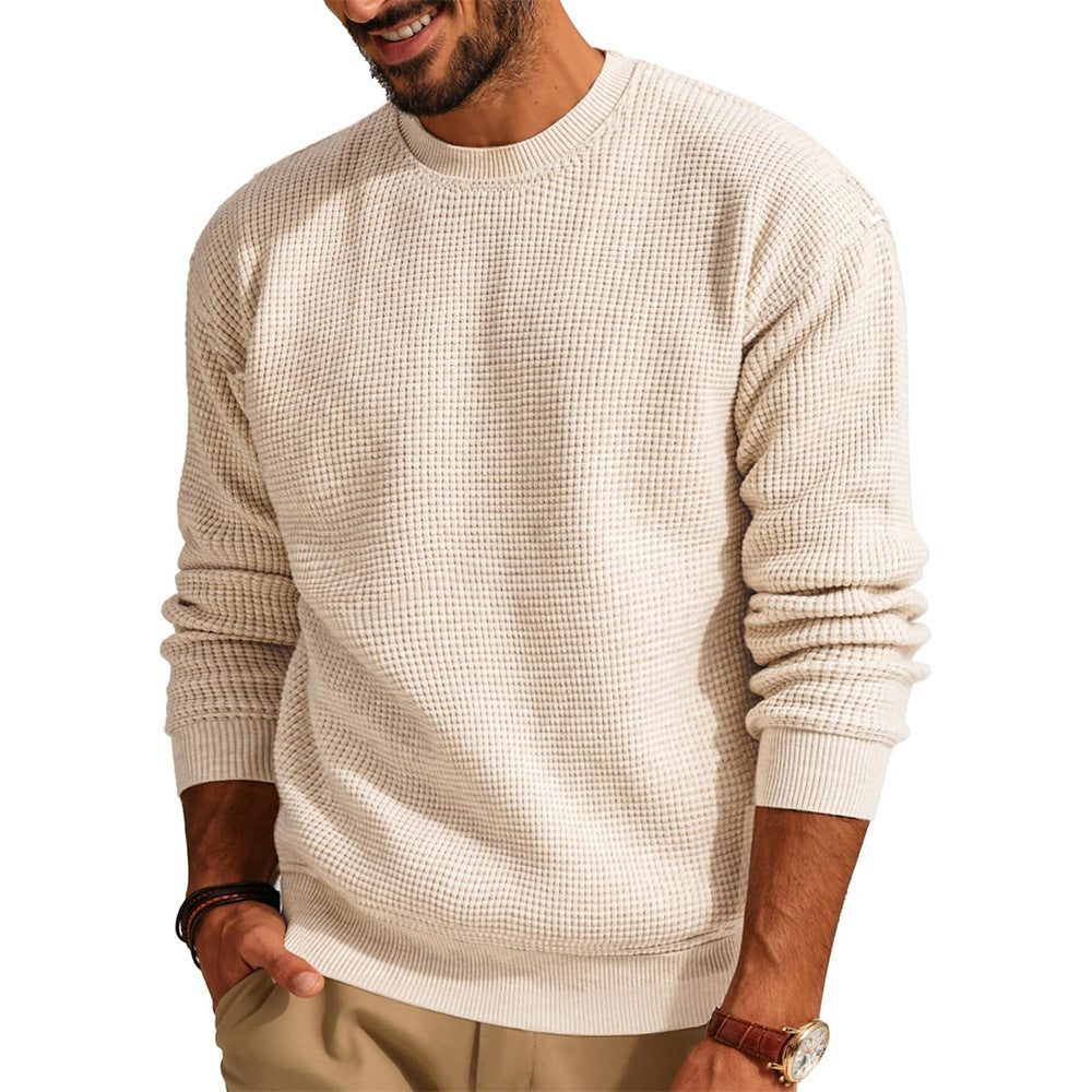 Maglione da uomo a girocollo in maglia a nido d'ape, top casual