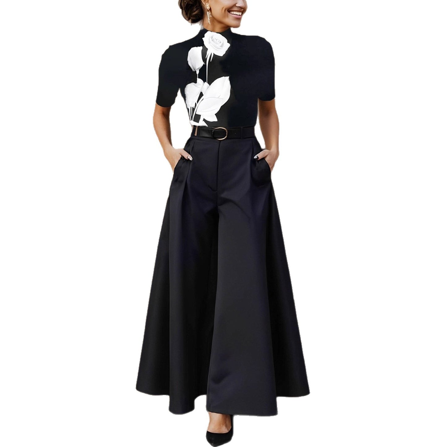 Cities Solid Color Wide-leg Pants No Belt