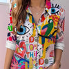 Camicia da donna a maniche lunghe stampata con risvolto
