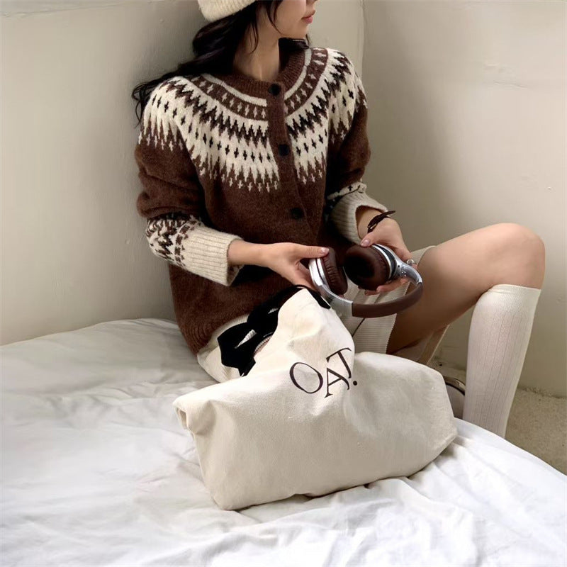 Nordic Style Fair Island Short Sweater Cardigan Coat