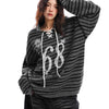 Loose Mixed Color Stripe Lace-up Sweater