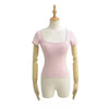T-shirt tinta unita scollo quadrato maniche corte con coppe integrate