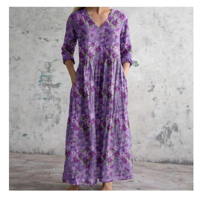 Womens Loose Stylish High-End V-Neck Printed Dress