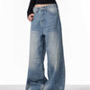 Retro Worn Looking Washed-out Jeans Women's Loose Straight Wide-leg Pants