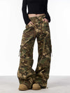 Washed Camouflage Cargo Pants Women's Loose Casual Multi-pocket Trousers