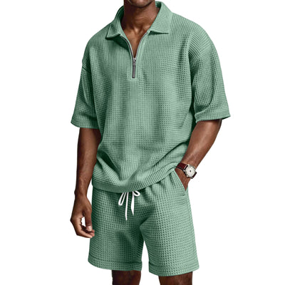 Completo da uomo con pantaloncini e cerniera a maniche corte