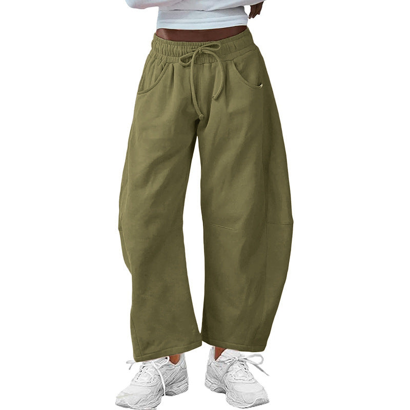 Fashion Loose Sports Drawstring Pocket Cropped Sweatpants