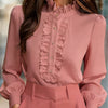 Womens Solid-Color French-Elegant Ruffle-Trimmed Shirt