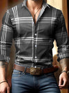 3D Digital Printing Striped Plaid Men's Long Sleeve Shirt
