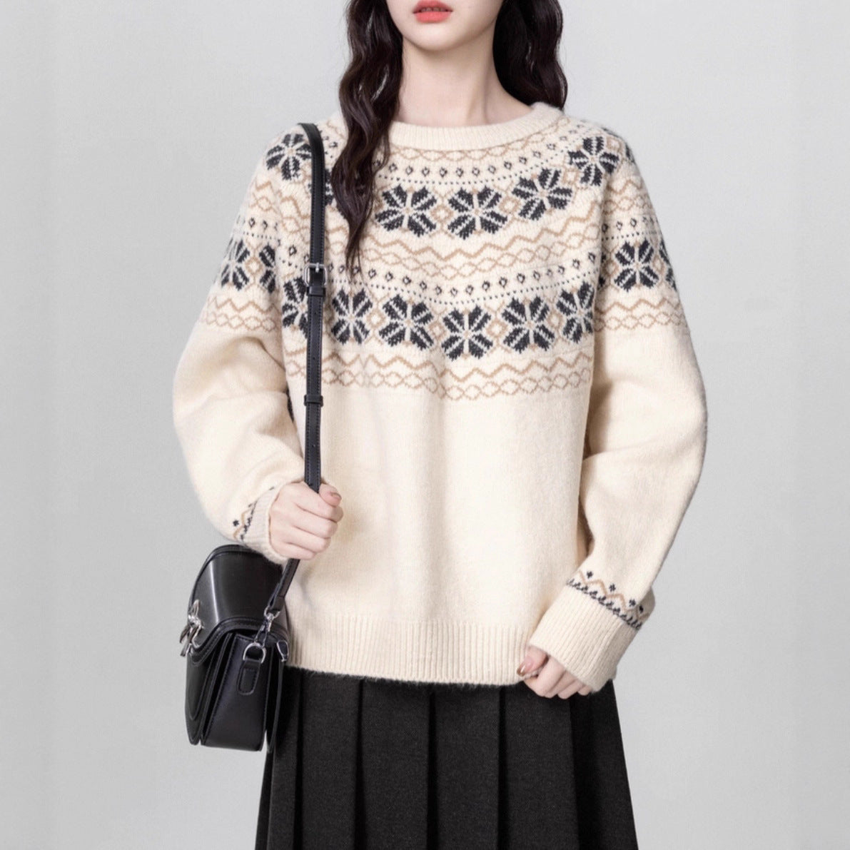 Maglione girocollo spesso in tessuto Fair Island Vintage da donna