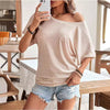 Top a maniche a pipistrello da donna, in maglia, con scollo a barca e maniche a pipistrello